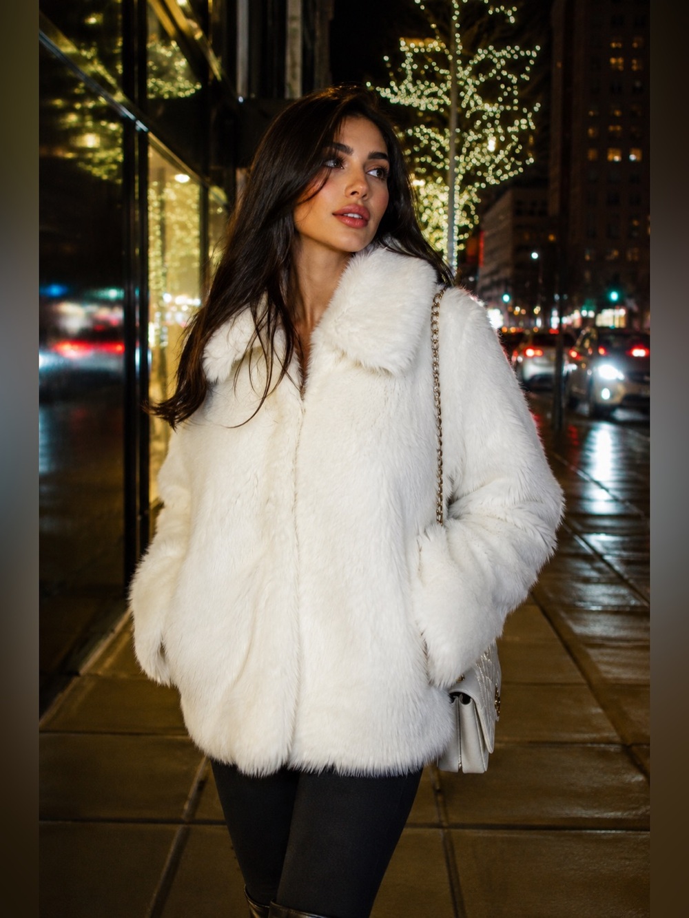 Express White Faux Fur Coat Plush Y2K Winter Jacket